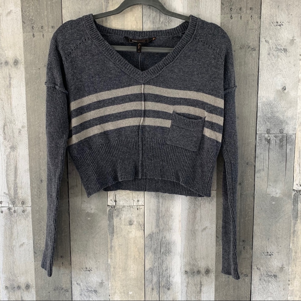 3/$25 BCBGMaxAzria NWT Grey Stripe Cropped Sweater XS